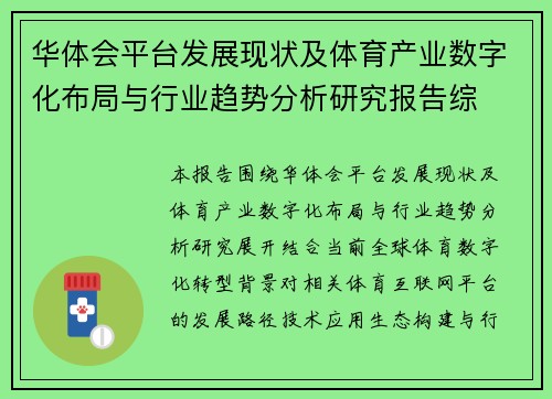 华体会平台发展现状及体育产业数字化布局与行业趋势分析研究报告综